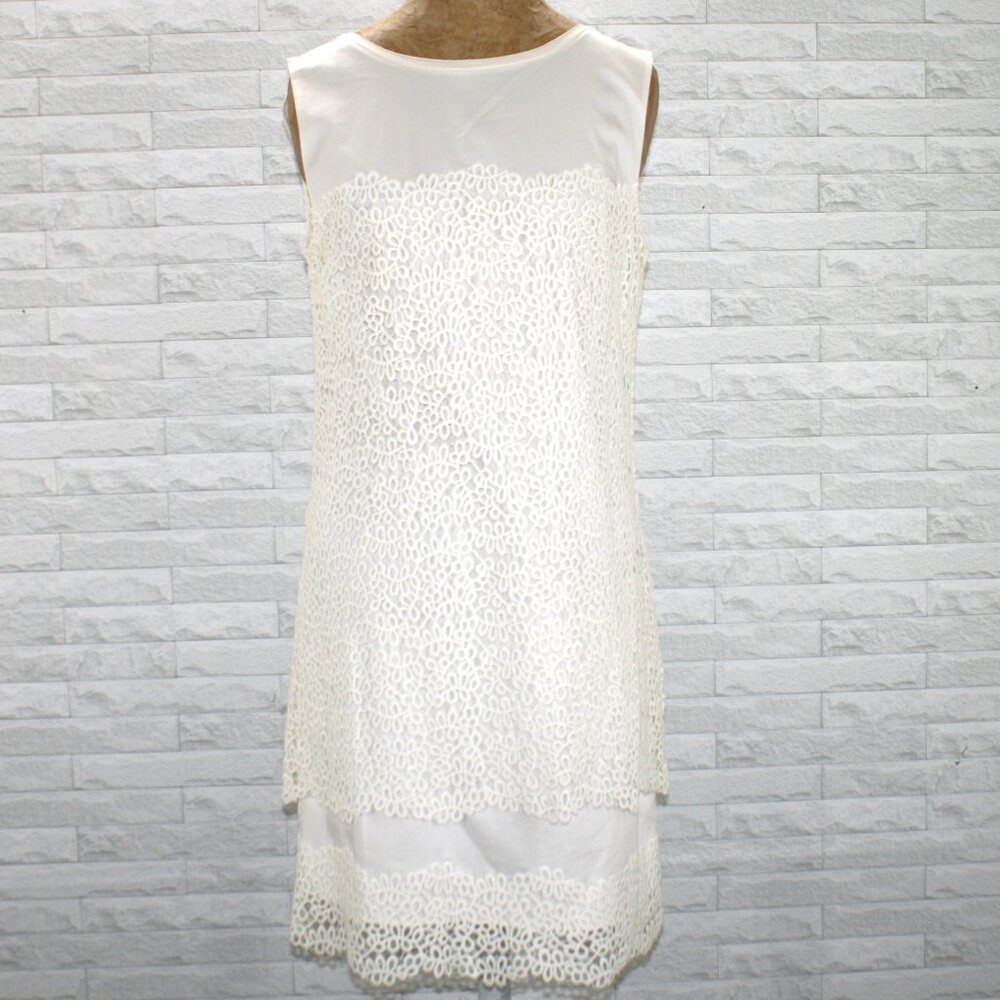 ELIE TAHARI Dress Lillian Vine Lace Cut Out Sleeveless Layered Summer White 10